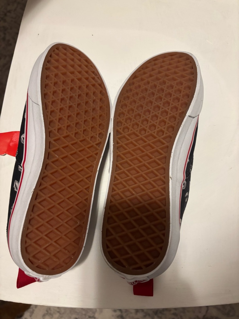Vans Navy Blue Canvas Sneakers with White Lip Print and Red Heel Tabs - Picture 3 of 4